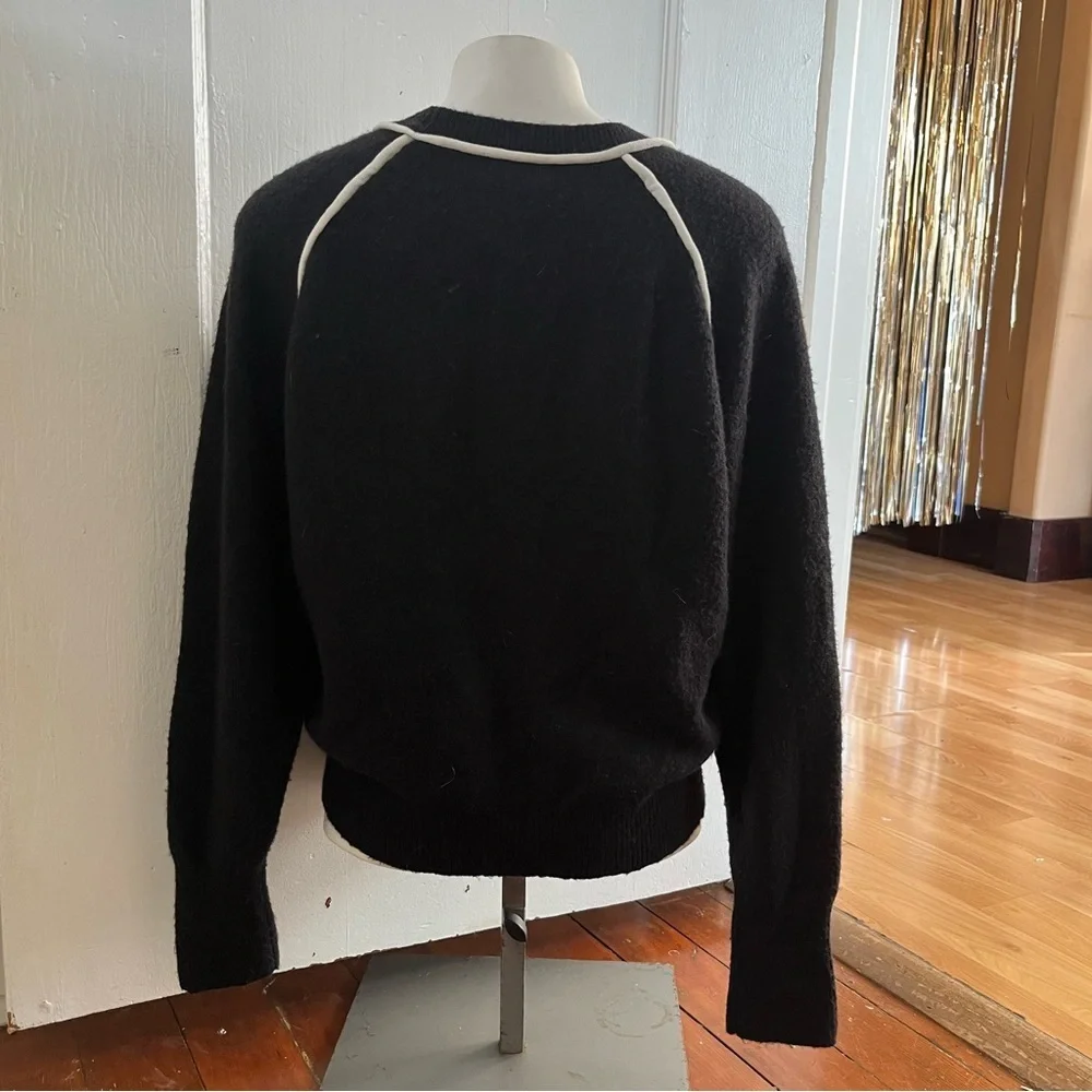 J.Crew Black Alpaca Wool Blend Raglan Sweater Contrast Trim Size M